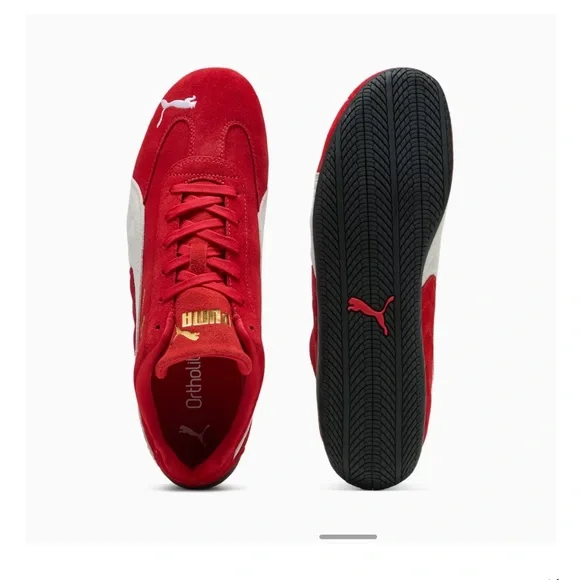 Puma Red and White Suede Speedcat Sneakers - Picture 4 of 10